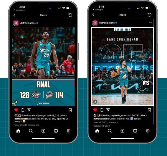 Detroit Pistons 2022-2023 Season Campaign Return of the Teal social graphics featuring Jaden Ivey by Jack Elwarner ShrimpDesigns, and Creative Director Justin Winget